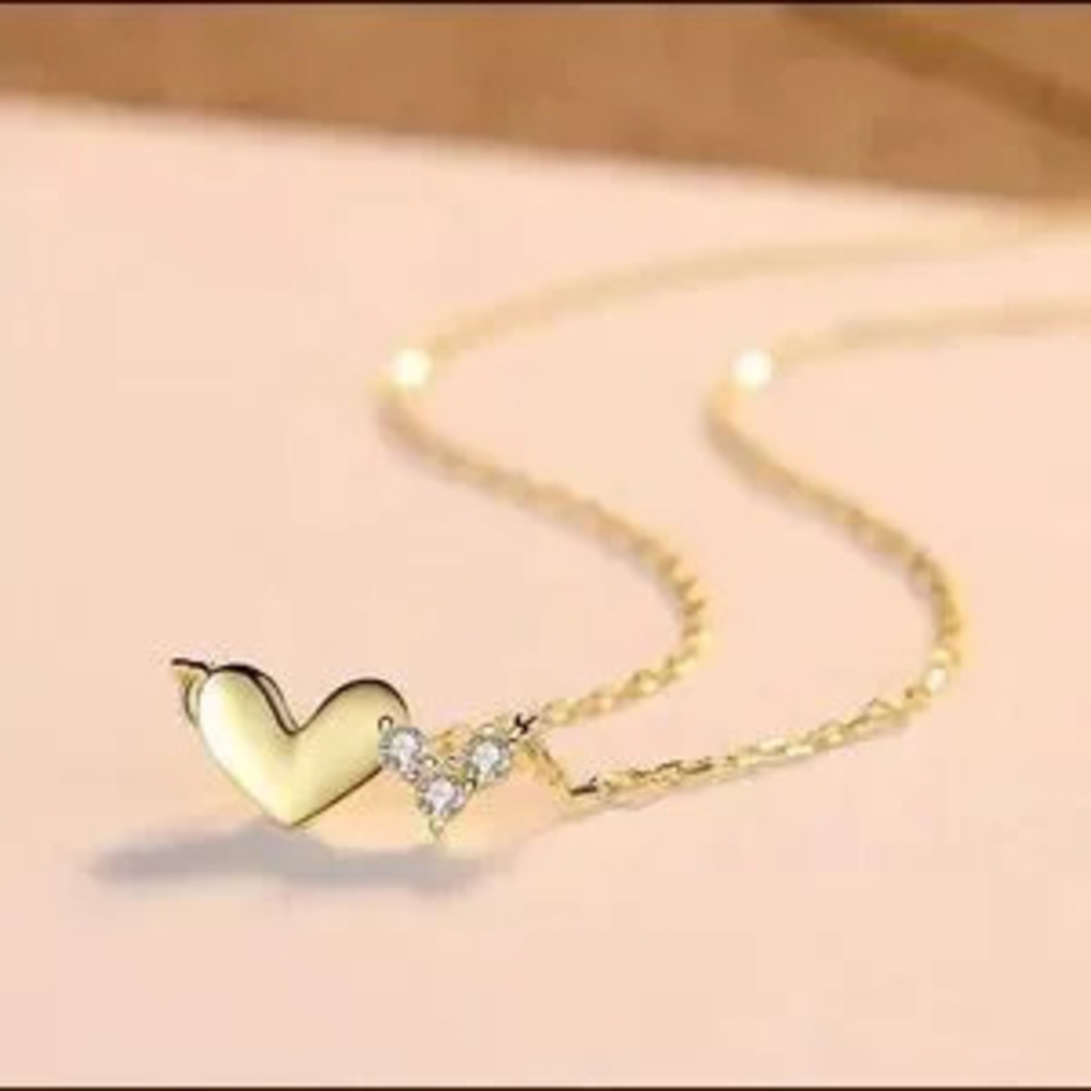 925 Sterling?Silver Gold plated Double?Heart Necklace Minimalist